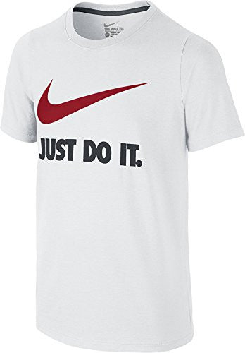 Nike Youth JDI Just Do It Swoosh Athletic Training Tee (Large, 100 White/University Red)