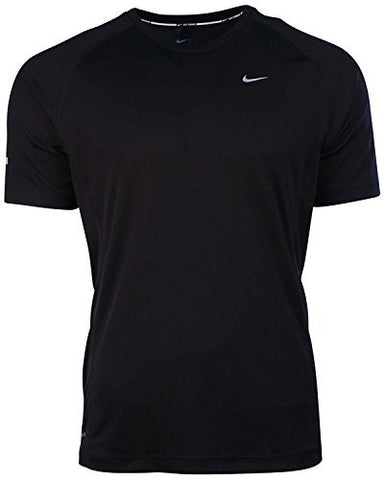 Nike Mens Dri-Fit Miler UV Short Sleeve Running Shirt-Black-Medium