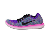 NIKE WOMEN'S WMNS FREE RN FLYKNIT, PINK BLAST/BLACK-RACER BLUE-CLEAR JADE, 7.5 M US