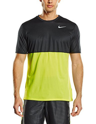 Nike Mens Dri-Fit Dry Short Sleeve Running Shirt, Volt/Black, XL, 644396 702