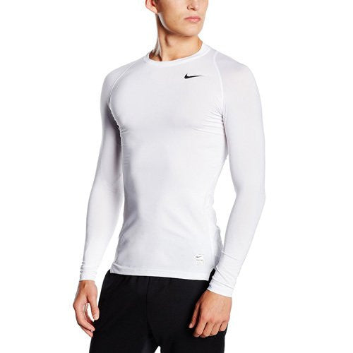 Nike Pro Combat 2.0 Mens Long Sleeve Dri-Fit Shirt (Large, White/Matte Silver/Black)