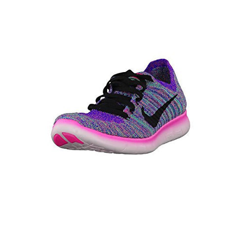 NIKE WOMEN'S WMNS FREE RN FLYKNIT, PINK BLAST/BLACK-RACER BLUE-CLEAR JADE, 7.5 M US