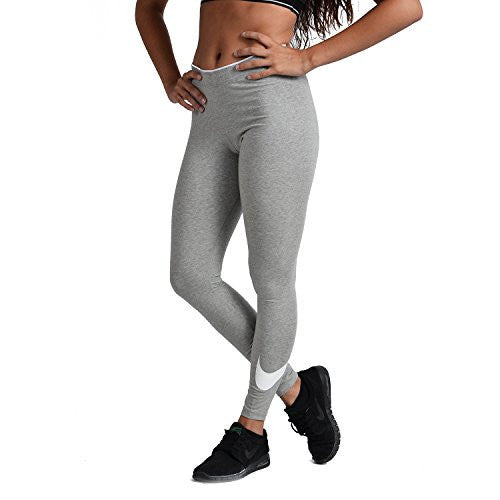 Nike Womens Club Legging Large Swoosh Dar Grey Heather/White 815997-063 Size Small