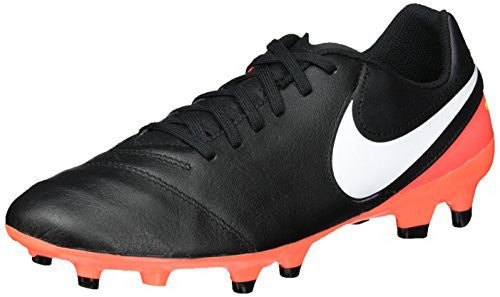 Nike Men's Tiempo Genio II Leather Fg Black/White Hyper Orange Volt Soccer Cleat 11 Men US