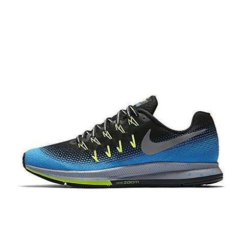 Nike Men's Air Zoom Pegasus 33 Shield Running Shoe (11, Black/Metallic Silver-blue Glow-volt)