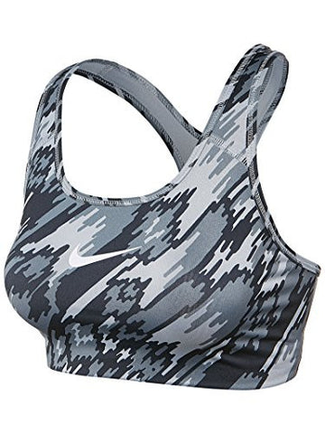 Nike Women's Pro Classic Swoosh Overdrive Printed Sports Bra (Small, Black/Cool Grey)