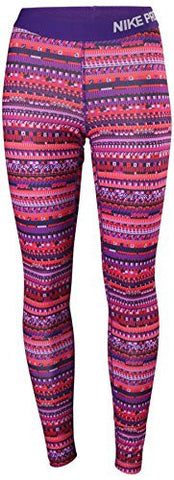 Nike Women's Dri-Fit Pro Warm 8 Bit Training Tights-Prple-Rd-Blk-Small